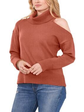 1. State Knit Smog Yarn Cut Out Shoulder Turtleneck Sweater Terra Earth Sz L NWT